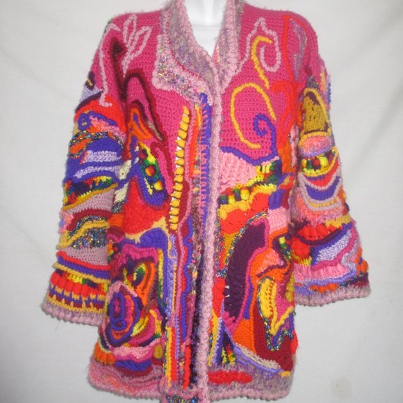 JACKET COAT M L XL crochet style free form handmade brand new Make your offers - Picture 1 of 15